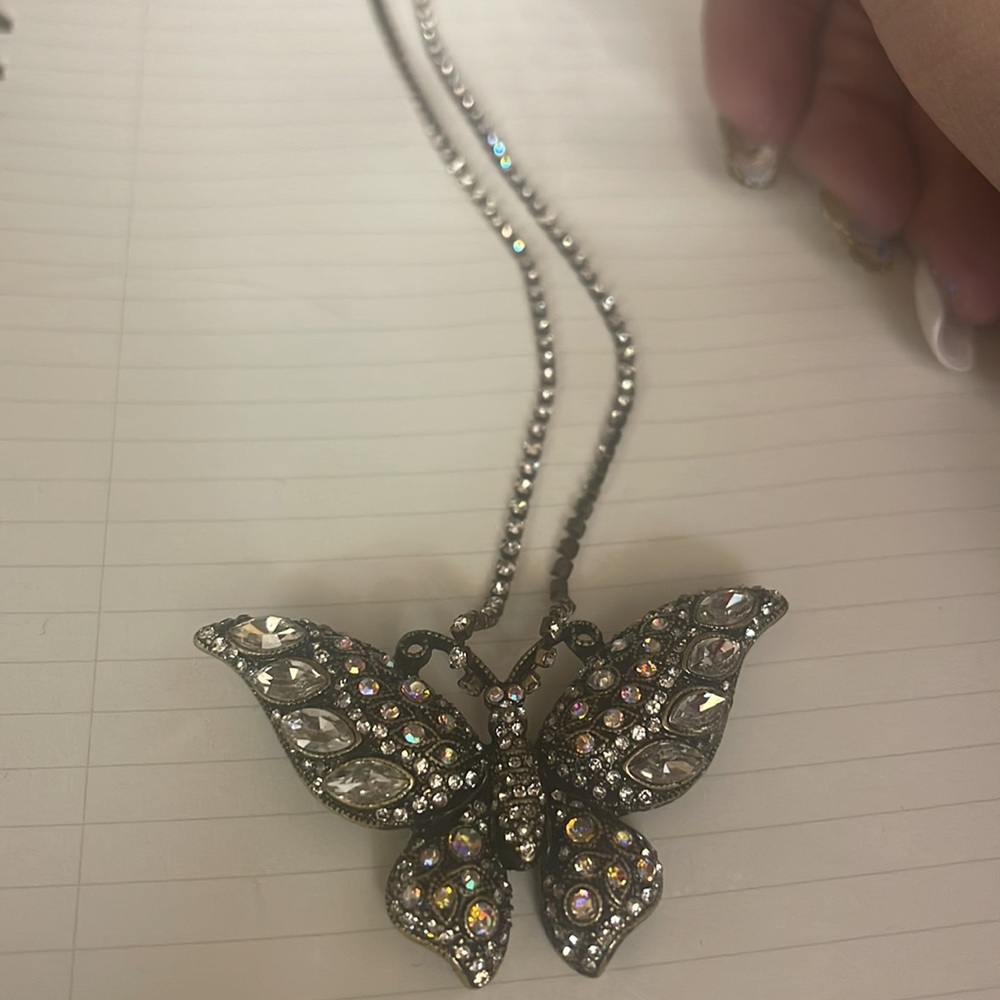 Rustic Butterfly Necklace With Rhinestone Chain - Picture 4 of 4